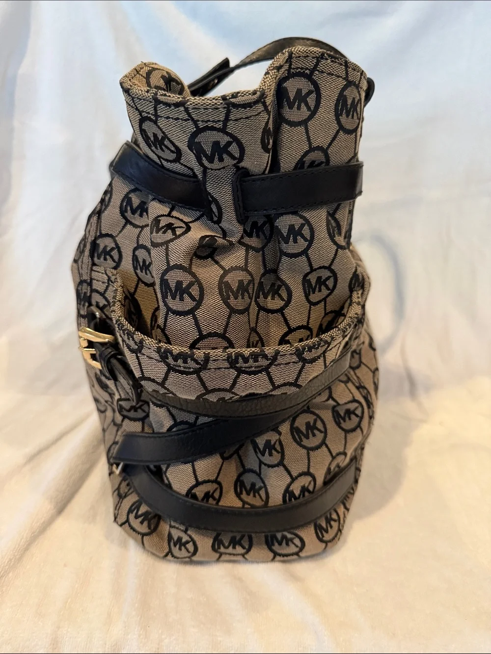 Michael Kors Tan Logo Canvas Tote with Black Trim